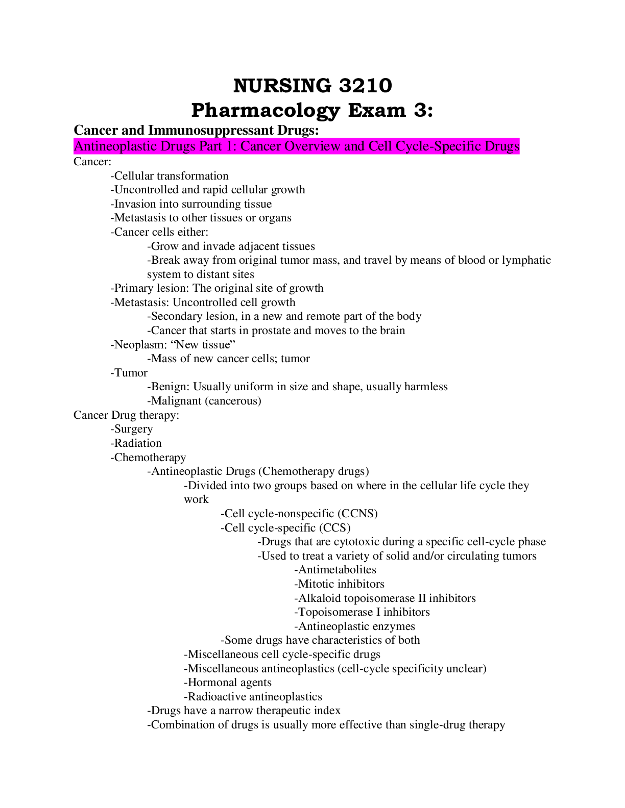 Preview of NURSING 3210 Pharmacology Exam 3